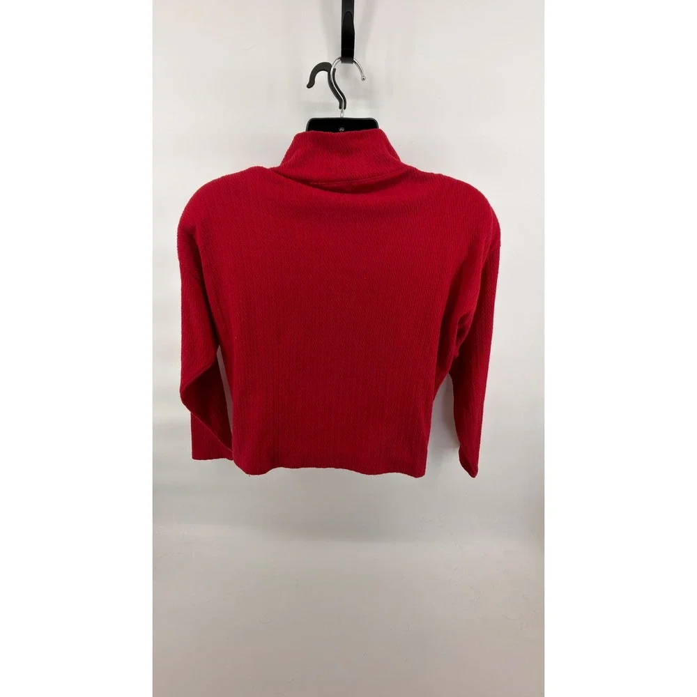 Vintage 90s Express Tricot Red Textured Mock Neck Long‎ Sleeve Top Womens Large